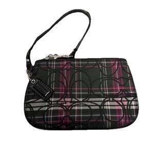 COACH Wristlet Plaid Pink Black Signature Tartan Universal Pouch Bag Charm